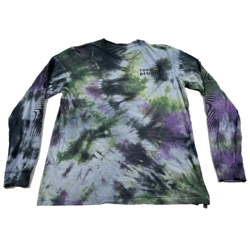 Topo Designs T-Shirt Mens Crew Print Long Sleeve Graphic Tie Dye Cotton Tee Sz M